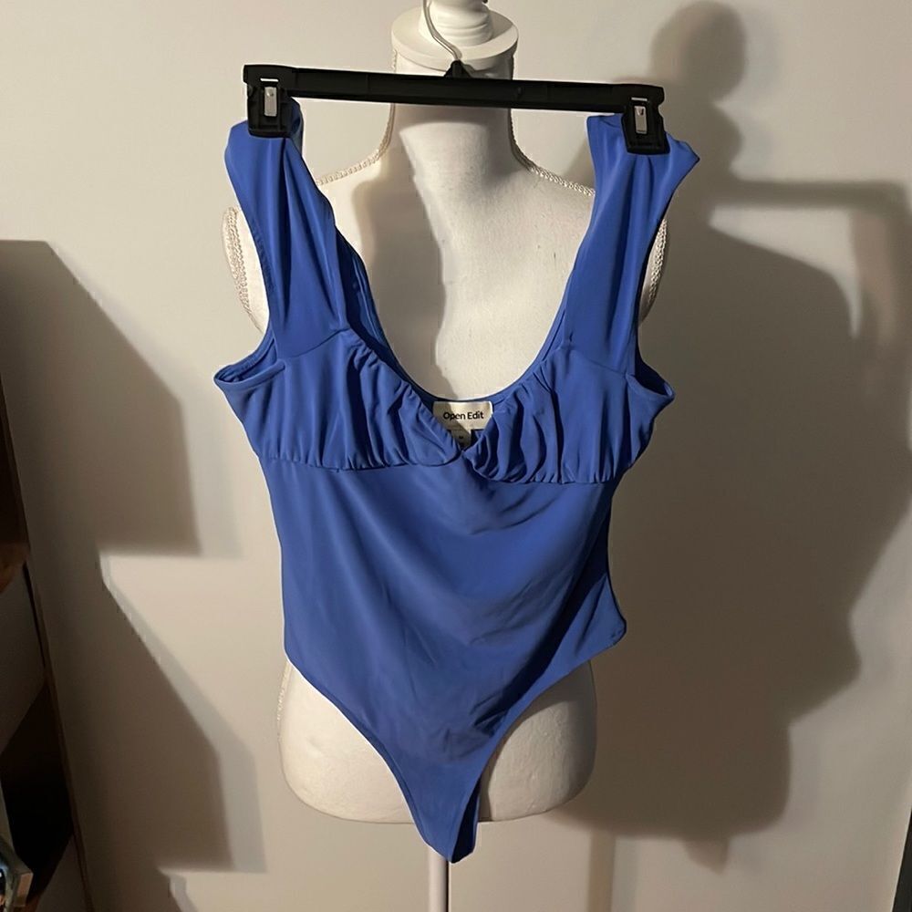 Women’s swim one piece blue bathing suit open edit size medium
